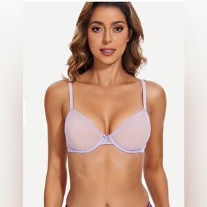 Wingslove Breathable Unlined Sheer Bra with Underwire Support, Light Purple 36DD